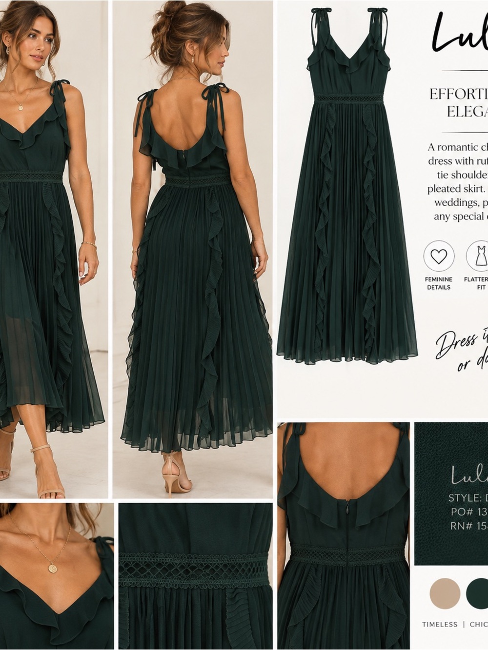 Lulu's Dark Green Ruffle Pleated Midi Dress